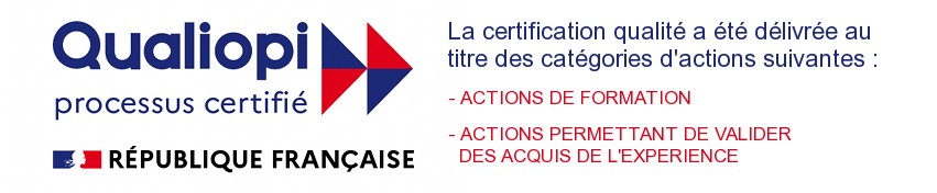 La certification qualité a été délivrée au titre des catégories d'actions suivantes : Actions de formation et Actions permettant de valider des acquis de l'expérience